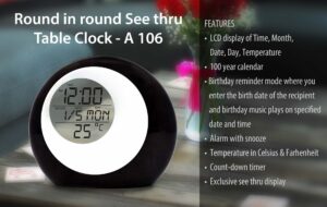 A106 - Round in round See thru Table clock