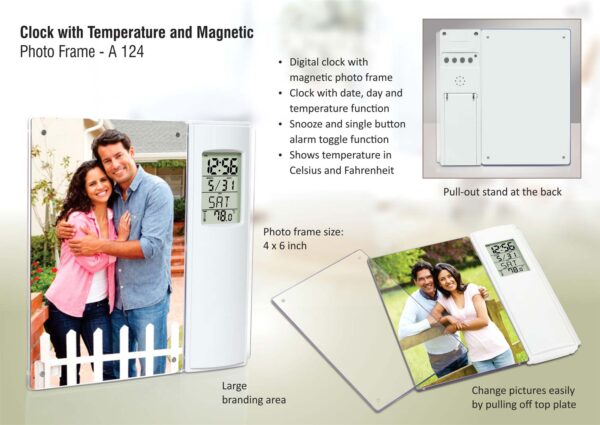 A124 - Clock with temperature and magnetic photo frame | 4 x 6 size