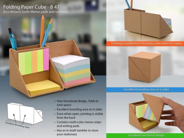 B47 - Folding paper cube (with memopad and tumbler)