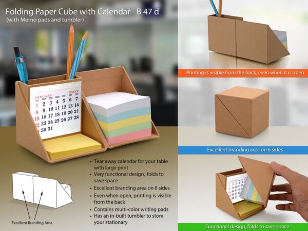 B47D - Folding Paper cube with calendar (with memopad & tumbler)