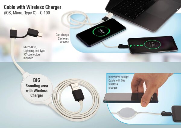 C100 - Cable with Wireless Charger (iOS, Micro, Type C)