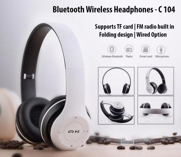 C104 - Bluetooth wireless headphones | wired option | 4-6 hours working time | TF Card and FM option