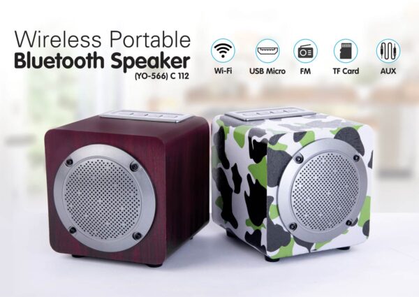 C112 - Mini Wooden Bluetooth speaker | with USB / TF card / Aux / FM (YO - 566)