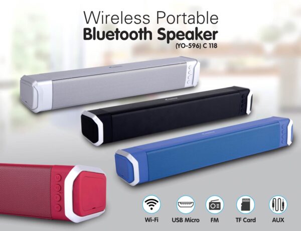 C118 - Bluetooth Large Sound bar speaker | with USB / TF card / Aux / FM / Mic in (YO - 596)