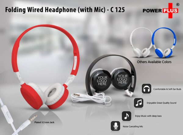 C125 - Folding Wired Headphone set (with Mic)