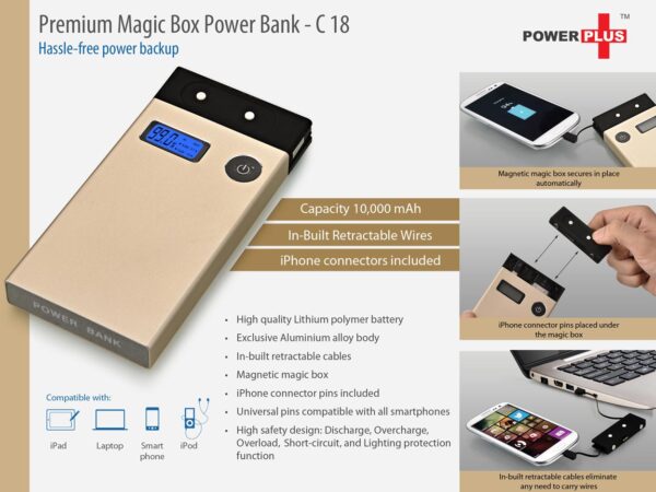 C18 - Magic box Premium Power Bank (10000 mAh) (in-built cables) (for all smartphones)