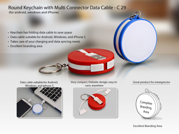 C29 - Round data cable with keyring (for android / windows / iPhone)