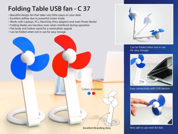 C37 - Folding Table USB fan with safety blades and USB cable