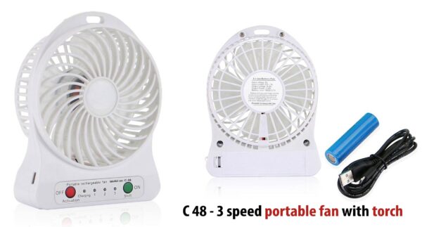 C48 - 3 speed portable fan with torch