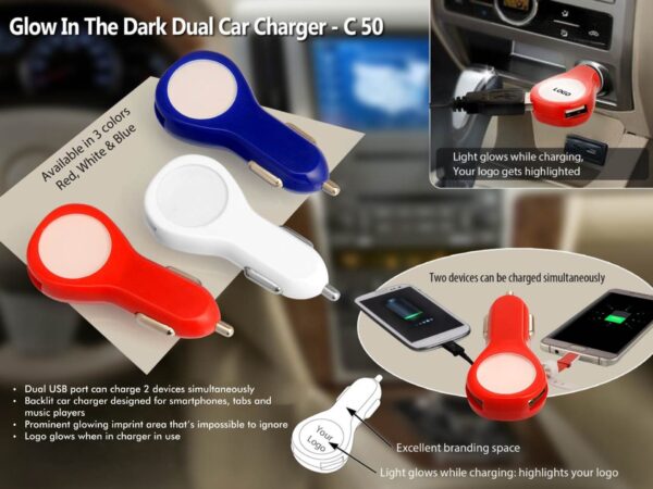 C50 - Glow in the dark dual car charger