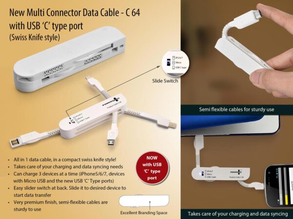 C64 - Multi Connector Data Cable set (Swiss Knife style) (With USB C Type)