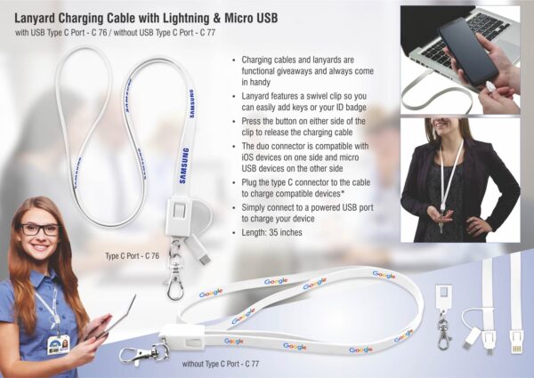 C76 - Lanyard charging cable with Lightning, Micro USB and USB type C port