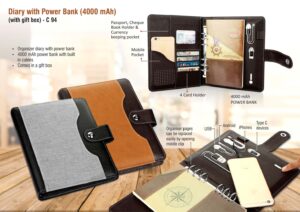 C94 - Diary with Power bank (4000 mAh) (with gift box)