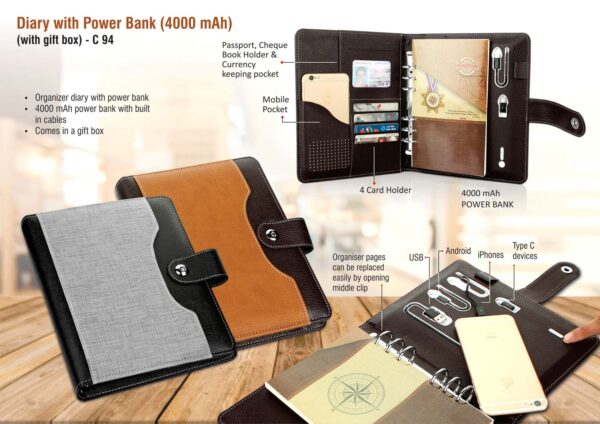 C94 - Diary with Power bank (4000 mAh) (with gift box)