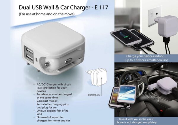 E117 - Wall and car charger- Dual USB