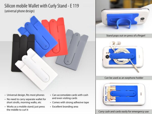 E119 - Silicon mobile wallet with curly stand