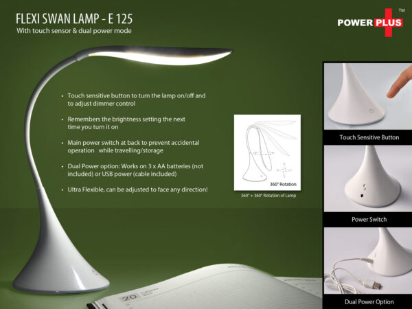 E125 - Power Plus Flexi Swan Lamp (with touch sensor) (battery & USB powered)