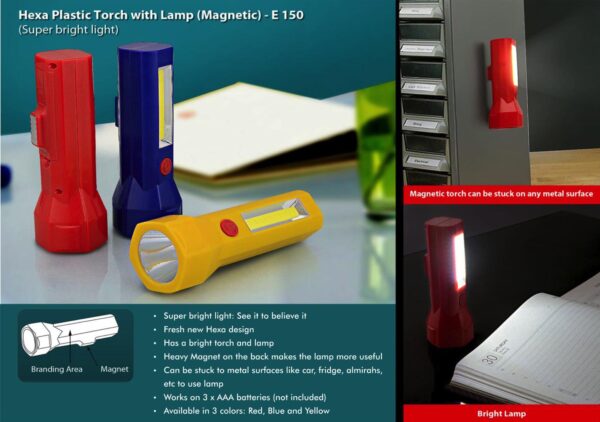 E150 - Hexa plastic torch with lamp (magnetic)