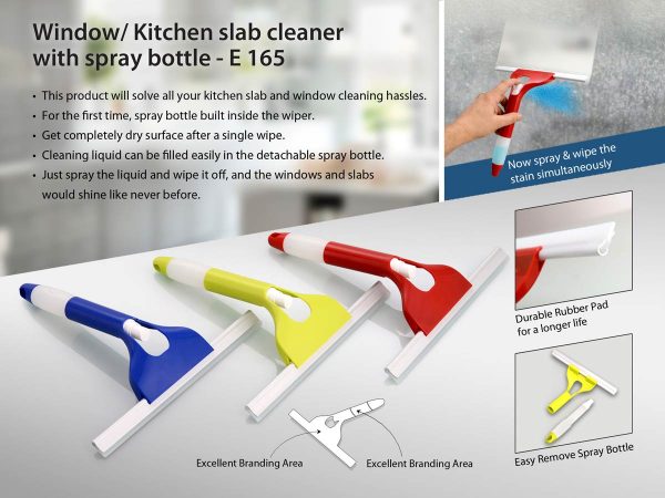 E165 - Window & Kitchen slab cleaner with spray bottle | Perfect wiper for car and kitchen