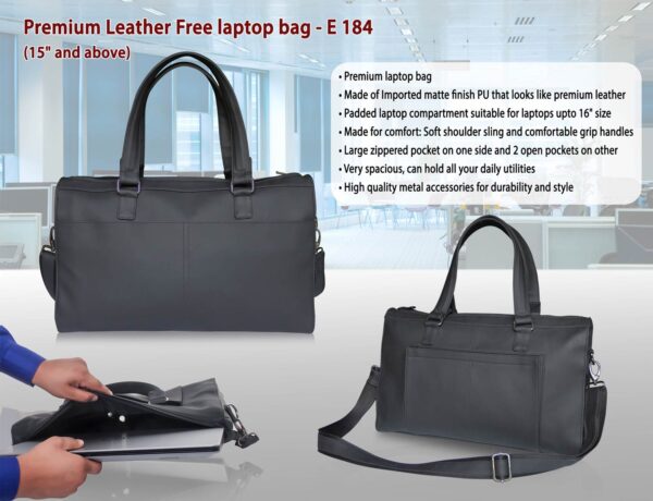 E184 - Premium Leather Free laptop bag ( 15" and above)