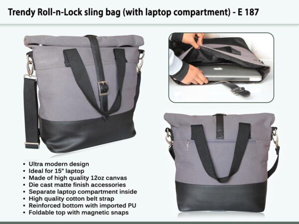 E187 - Trendy Roll-n-Lock Sling bag (with Laptop compartment)