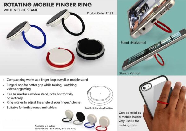 E191 - Rotating mobile finger ring (with mobile stand)