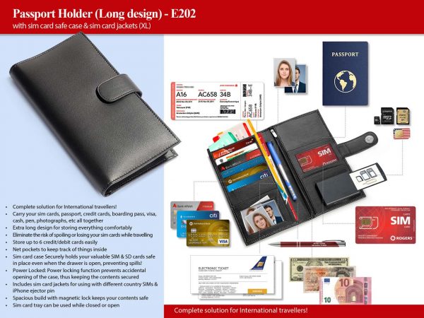 E202 - Passport Holder with sim card safe case & sim card jackets (XL) (Long design)