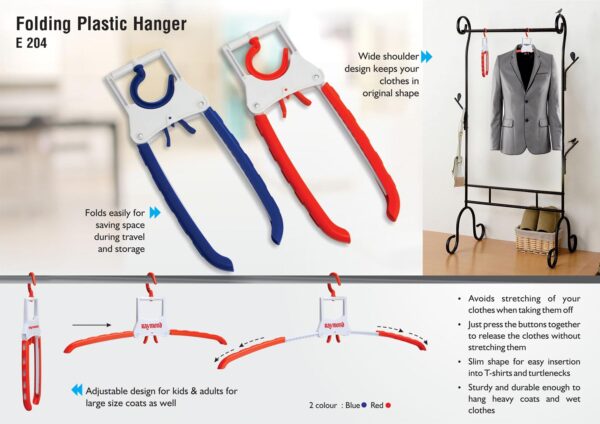 E204 - Folding Plastic hanger | Extendable arms for bigger clothes | Collapsible design