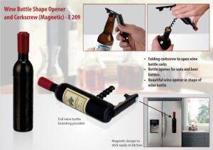E209 - Wine bottle shape opener and corkscrew (magnetic)