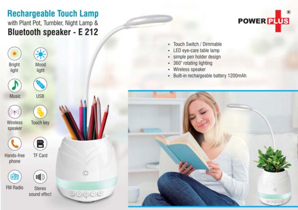 E212 - Rechargeable Touch Lamp with Bluetooth speaker, Plant pot, Tumbler and night lamp