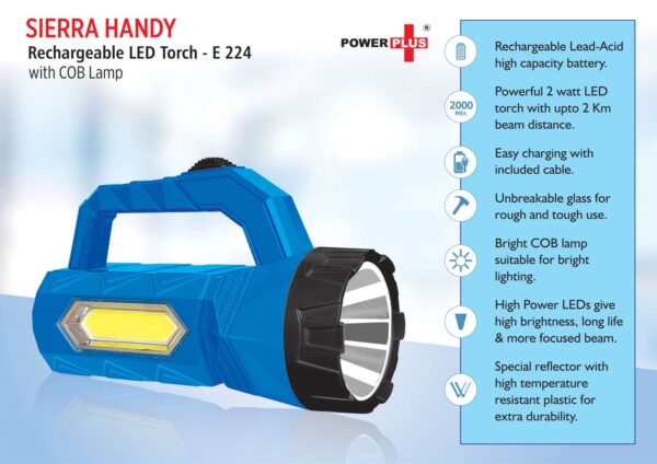 E224 - Sierra Handy Rechargable LED Torch with COB lamp