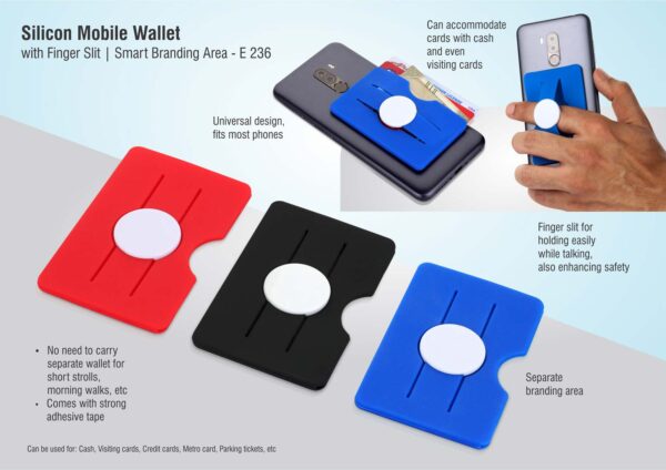 E236 - Silicon mobile wallet with finger slit | Smart branding area