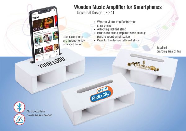 E241 - Wooden Music Amplifier for Smartphones | Universal Design (printing included MOQ 100 pc)