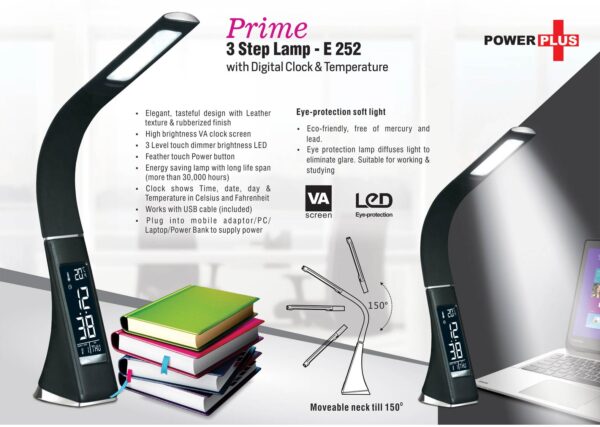 E252 - Prime: 3 step lamp with Digital clock and temperature