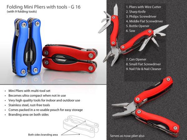 G16 - Folding Mini Pliers with 9 tools (superior quality)