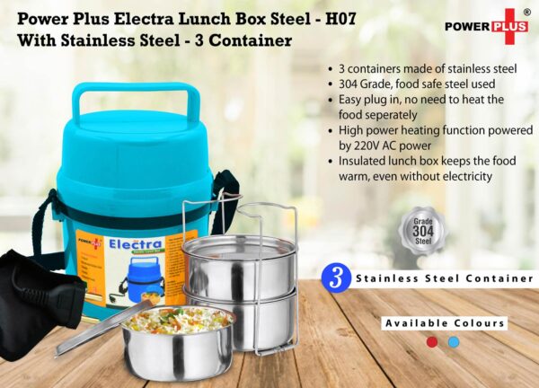 H07 - Power Plus Electra Lunch Box Steel - 3 Container