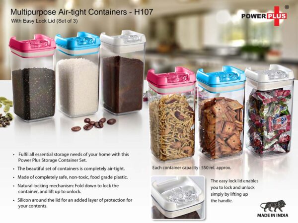 H107 - Multipurpose Air-tight Containers with Easy Lock Lid (Set of 3)