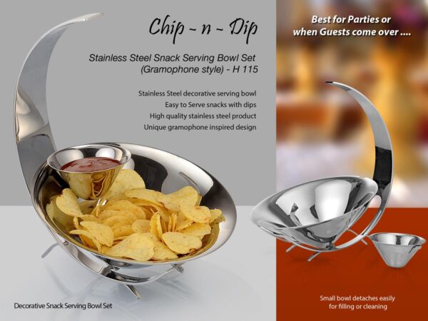 H115 - SS Chip n Dip set of Large & small bowl (Gramophone style)