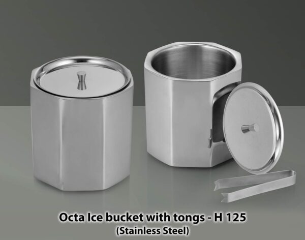 H125 - Octa SS Ice bucket with tongs