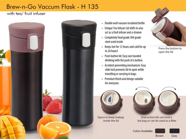 H135 - Brew n Go Vacuum flask: with Tea / Fruit infuser (500ml approx)