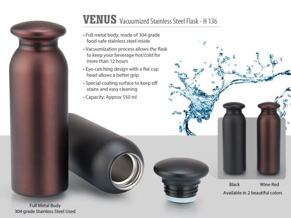 H136 - Venus Vacuumized Stainless steel Flask (550 ml approx)