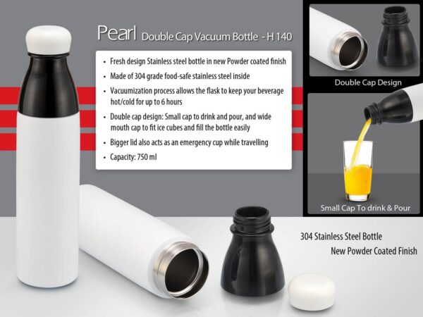 H140 - Pearl Double cap Vacuum bottle in powder coated finish (750ml)