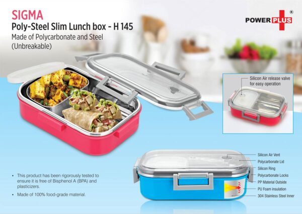 H145 - Sigma Poly-Steel Slim Lunch box (Made of Polycarbonate and Steel) (Unbreakable)