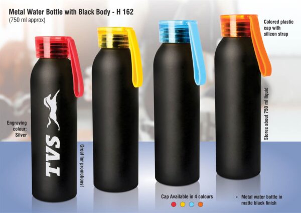 H162 - Metal water bottle with black body (750 ml approx)