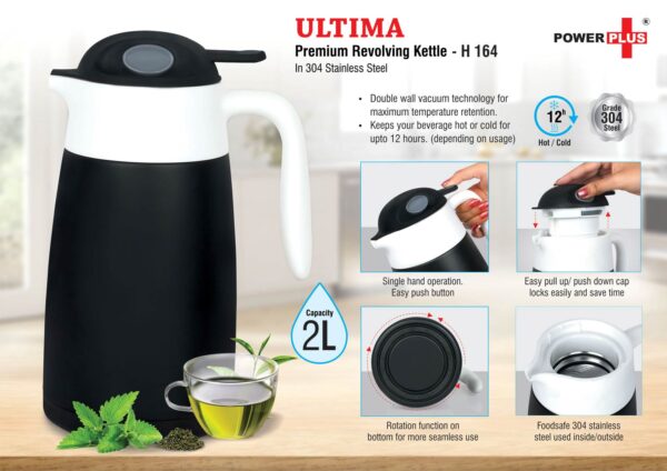 H164 - Ultima: Premium revolving flask in stainless steel (2L approx) | 304 Steel Inside & Outside