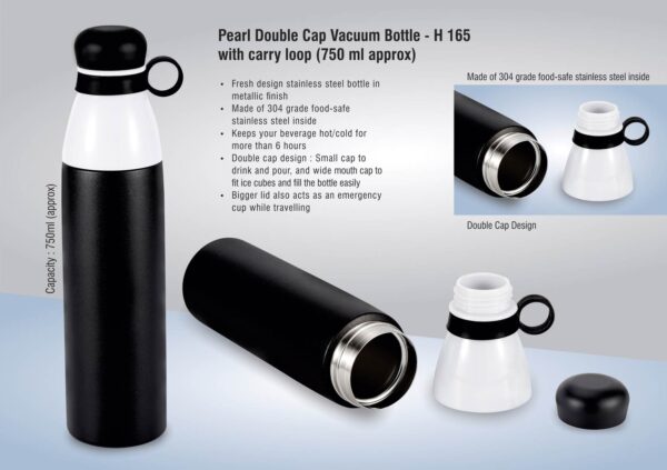 H165 - Pearl Double cap Vacuum bottle in metallic finish with carry loop (750 ml approx)