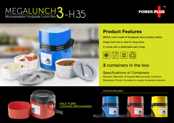 H35 - Power Plus Mega Lunch Box (Microwaveable)- 3 Box