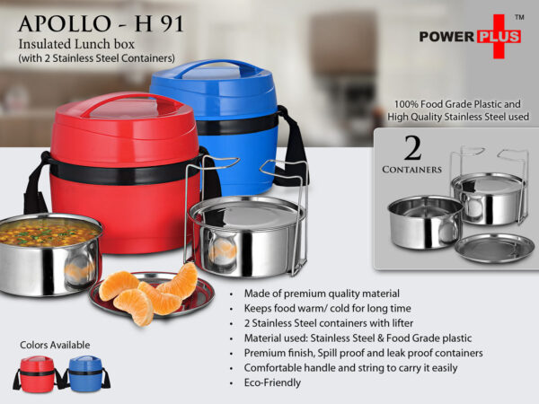 H91 - Power Plus 'Apollo' insulated lunch box (2 steel containers)