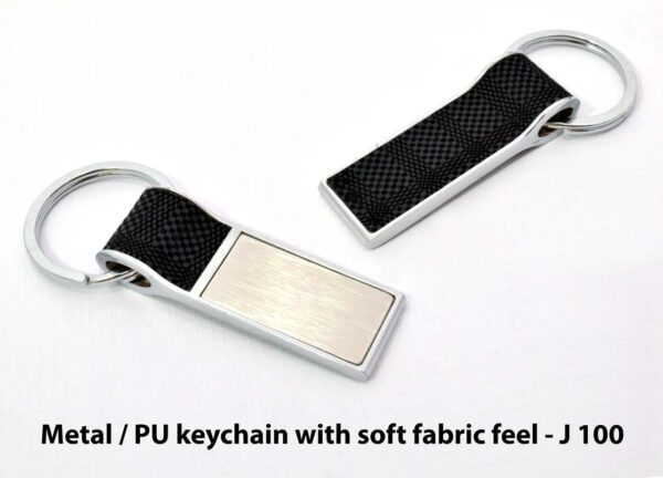 J100 - Metal / PU keychain with soft fabric feel