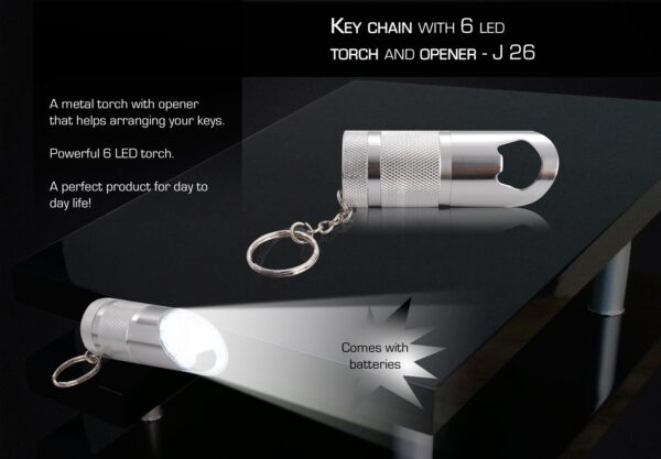 J26 - Key chain with 6 LED torch and opener